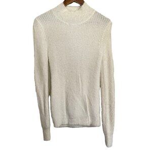 Marled Womens Ivory White Eyelash Fuzzy Soft Mockneck Long Sleeve Sweater Small